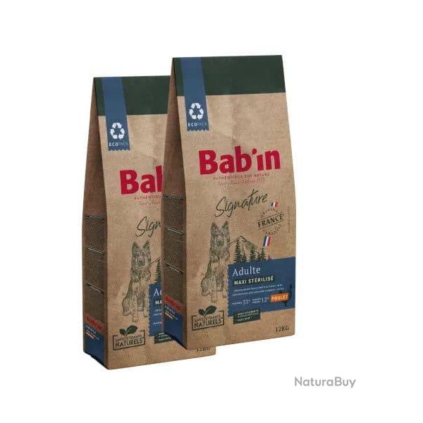 Lot de 2 paquets de 12 kg de croquettes pour chien strilis de grande taille, BAB'IN