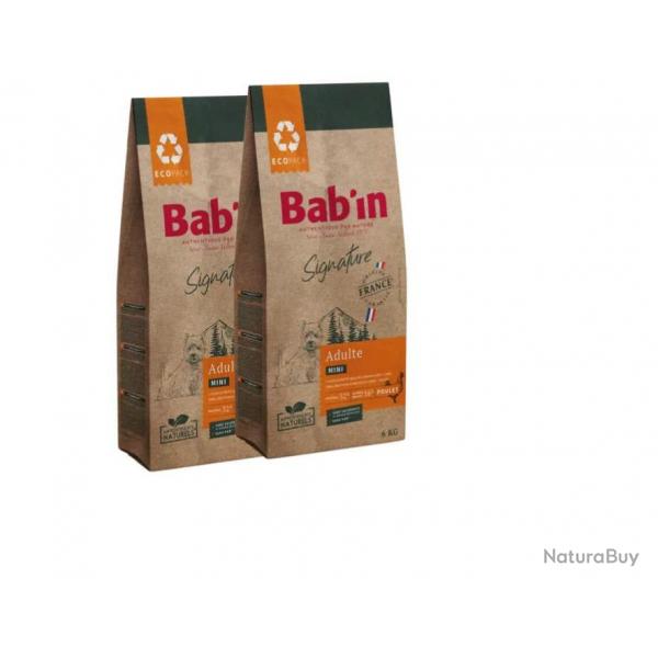 LOT DE 2 PAQUETS de croquettes de 6 kg chien de petite race/ BAB'IN Mini Adulte