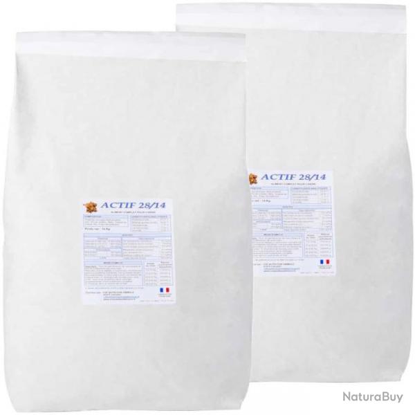 LOT DE 2 PAQUETS de 14 kg de croquettes chien adulte/ ACTIF 28/14