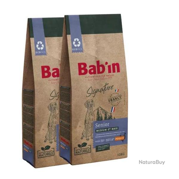 LOT DE 2 PAQUETS de 12 kg de croquettes chien/ BAB'IN SENIOR