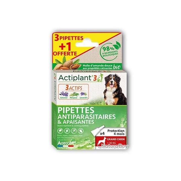 1 bote de 3 Pipettes ACTIPLAN'3 antiparasites grand chien >30 kg