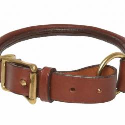 Collier cuir rond pour chien CHÂTAIGNE. 50/60 cm