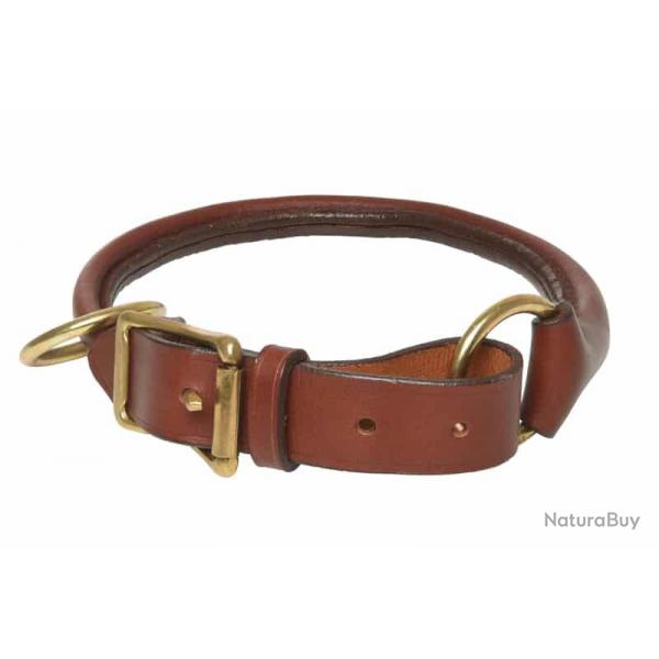 Collier cuir rond pour chien CHTAIGNE. 50/60 cm