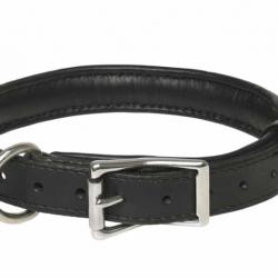 Collier cuir doublé veau pour chien NOIR. 30/40 cm