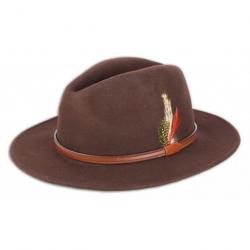 CHAPEAU MARRON AVEC PLUME SOMLYS MOD:972.  T:61.