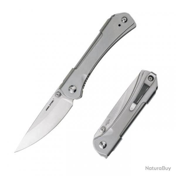 Couteau Real Steel Sylph Stainless Manche Acier Lame Acier Nitro-V Satin Liner Lock Clip RS7141