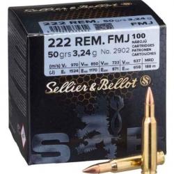 Cartouche Sellier & Bellot / cal. 222 Rem. -  FMJ Blindée 3,2 g / 50 gr