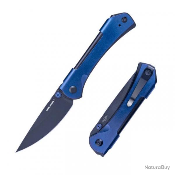 Couteau Real Steel Sylph Blue Manche Acier Lame Acier Nitro-V Black PVD Liner Lock Clip RS7141BB