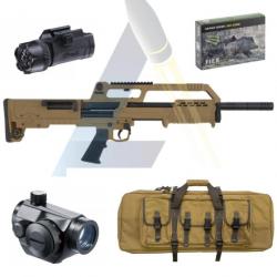 Pack Fusil à pompe Hatsan Escort Bulltac Tan + Point rouge + Fourreau + Cartouches + lampe