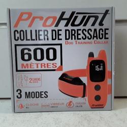 9953 COLLIER DE DRESSAGE RECHARGEABLE PROHUNT 600 METRES X2 CHIENS 3 MODES NEUF