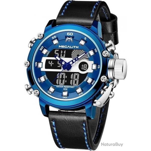 -Montre Quartz Numrique Analogique Affichage LED pour Touriste Militaire Arme tanche Noir/Bleu