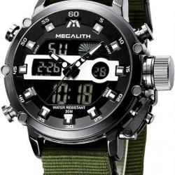 -Montre Quartz Numérique Analogique Affichage LED pour Touriste Militaire Armée Étanche Noir/Vert