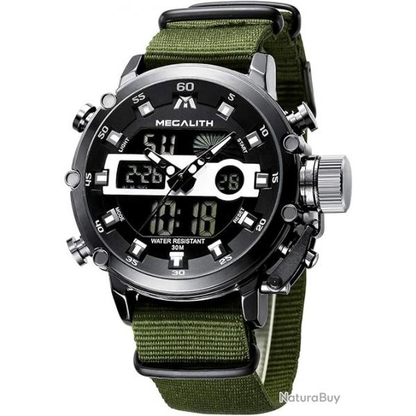 -Montre Quartz Numrique Analogique Affichage LED pour Touriste Militaire Arme tanche Noir/Vert