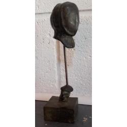 Cadeau - Bronze unique Escrime - Main armée et Masque - 18 cm