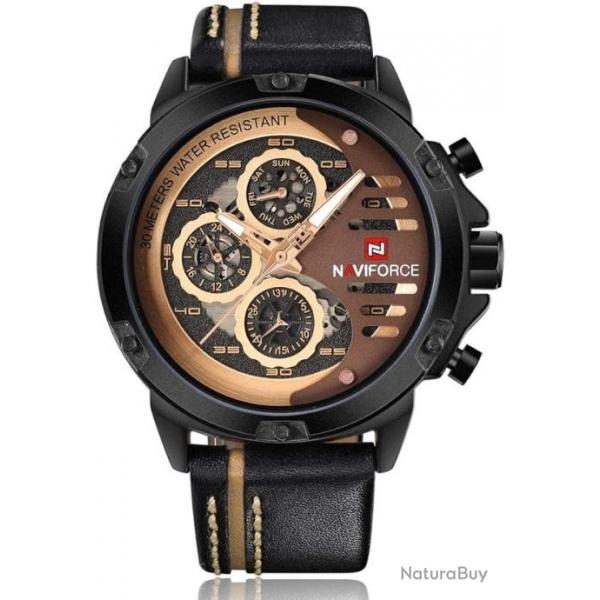 Hommes Montres Sport Militaires Mode Etanche en Cuir Analogique Quartz Montre Bracelet  Rose Gold