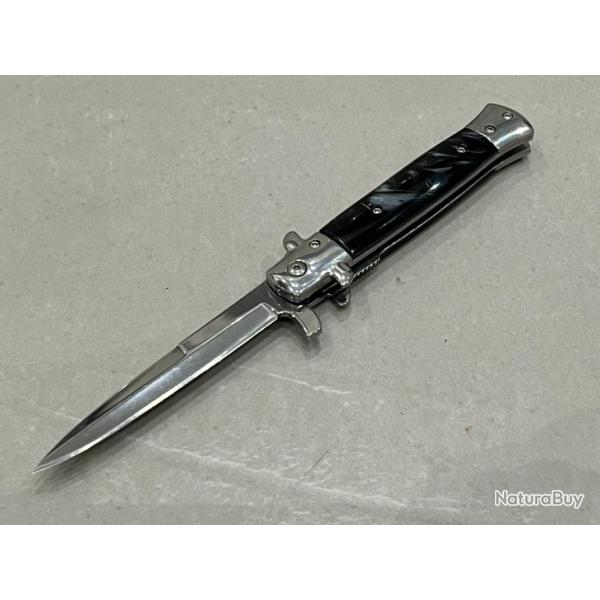 Stiletto Couteau ouverture assiste Mafia Milano Lame Acier 440 Manche Abs marbr Etui