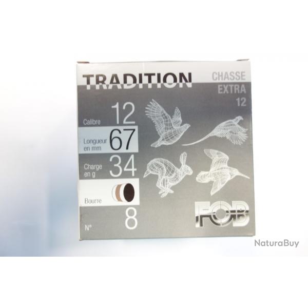 PromoFob ! LOT DE 100 CARTOUCHES FOB TRADITION CHASSE EXTRA CAL 12X67 34GR N8 BOURRE GRASSE