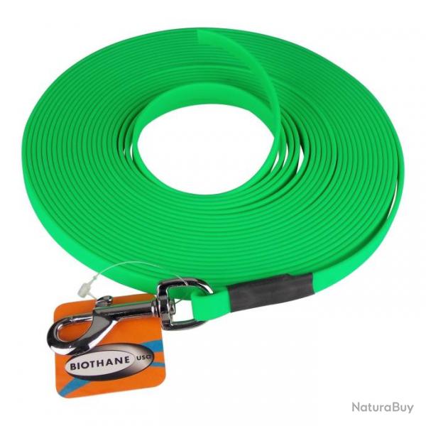 Longe BIOTHANE BETA plate 13 mm Vert fluo 10 m AVEC poigne