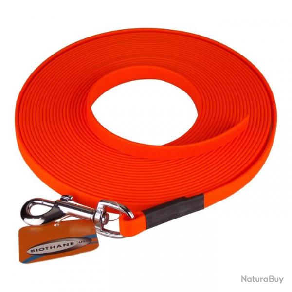 Longe BIOTHANE BETA plate 13 mm orange fluo 15 m AVEC poigne