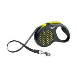 Laisse FLEXI DESIGN a pois jaune avec sangle S ( 15 kg maxi )