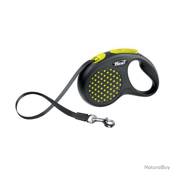 Laisse FLEXI DESIGN a pois jaune avec sangle S ( 15 kg maxi )