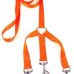 Laisse 3 chiens NYLON FLUO ORANGE 25 cm