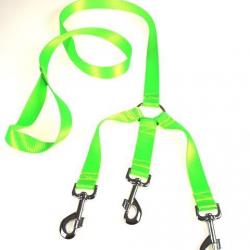 Laisse 3 chiens NYLON FLUO VERT 35 cm