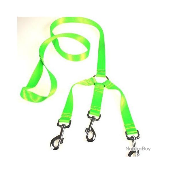 Laisse 3 chiens NYLON FLUO VERT 35 cm