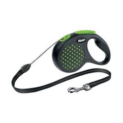 Laisse FLEXI DESIGN a pois vert avec cordon M (20 kg maxi)