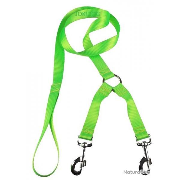 Laisse 2 chiens NYLON FLUO VERT 20 cm