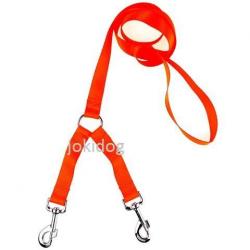 Laisse 2 chiens NYLON FLUO ORANGE 30 cm