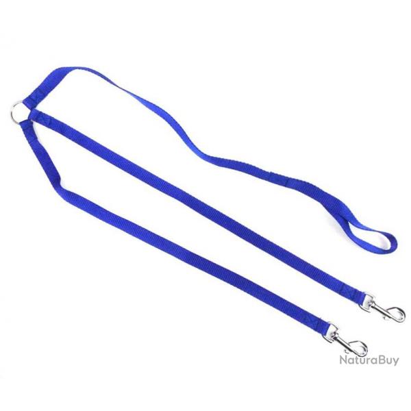 Laisse 2 chiens nylon classic 70 cm bleu S / M (20 mm )