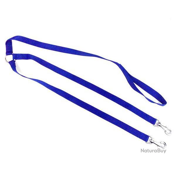 Laisse 2 chiens nylon classic 70 cm bleu M / L (25mm )