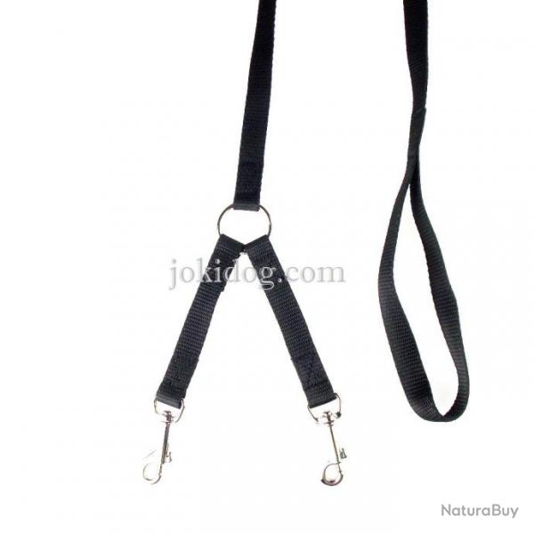 Laisse 2 chiens NYLON CLASSIC noir S