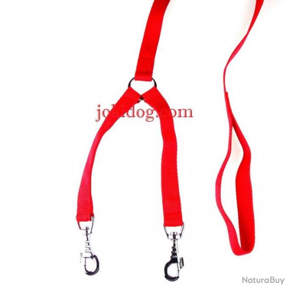 Laisse 2 chiens NYLON CLASSIC rouge L