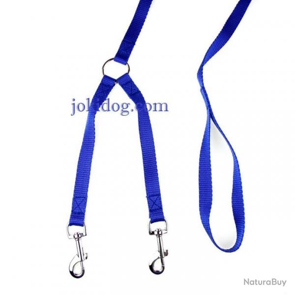 Laisse 2 chiens NYLON CLASSIC bleu M