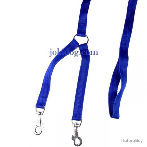 Laisse 2 chiens NYLON CLASSIC bleu L