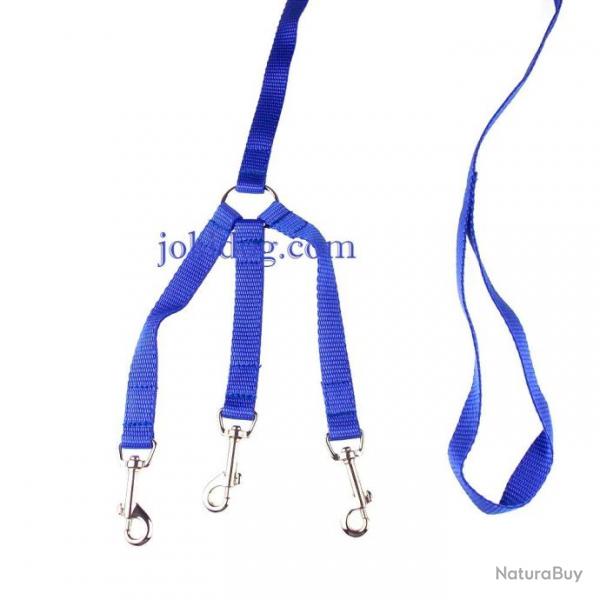 Laisse 3 chiens NYLON CLASSIC bleu S