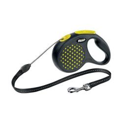 Laisse FLEXI DESIGN a pois jaune avec cordon M (20 kg maxi)