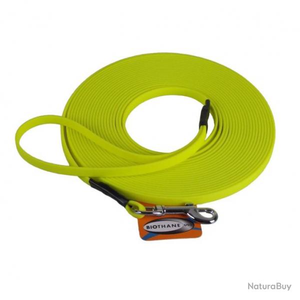 Longe BIOTHANE BETA plate 9 mm jaune fluo 10 m AVEC poigne