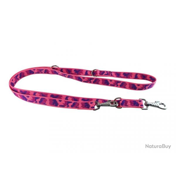 laisse 3 points nylon camo rose 25 mm 2 m