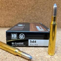 1 BOITE DE MUNITIONS CHASSE RWS CAL:  7X64  ID CLASSIC 10.5 gr