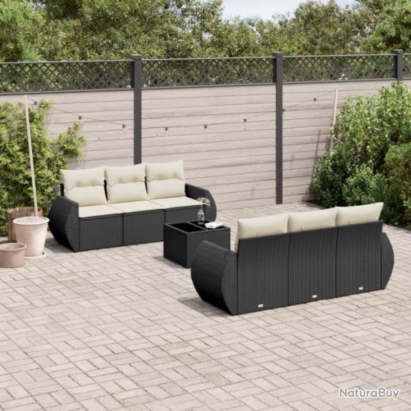 Salon de jardin 7 pcs avec coussins noir rsine tresse