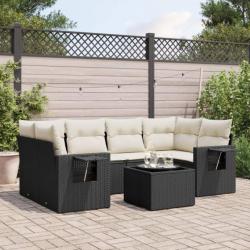 Salon de jardin 7 pcs avec coussins noir résine tressée