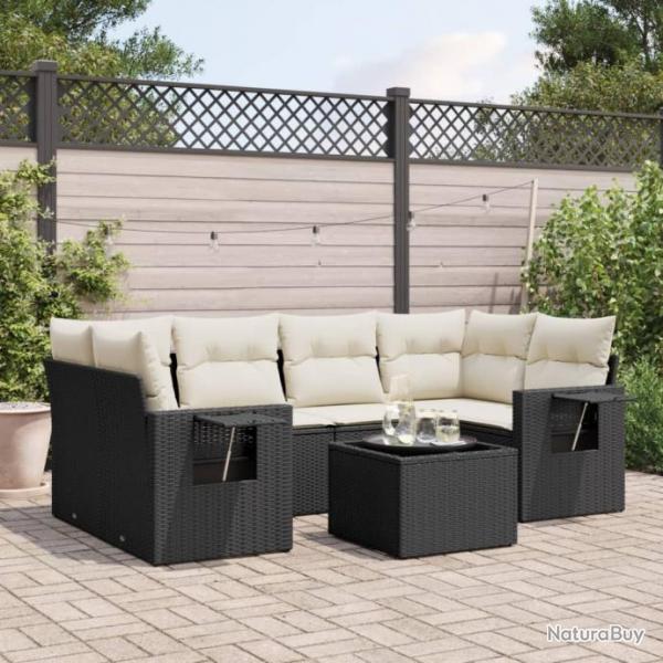 Salon de jardin 7 pcs avec coussins noir rsine tresse