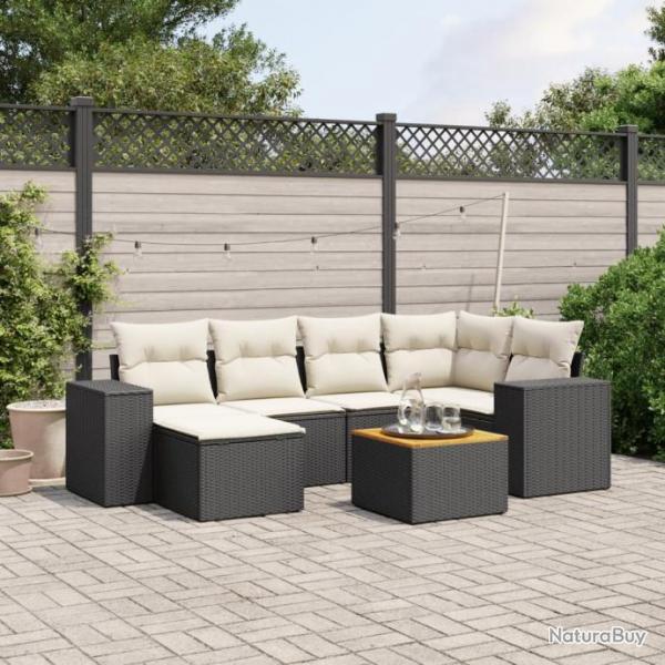 Salon de jardin 7 pcs avec coussins noir rsine tresse