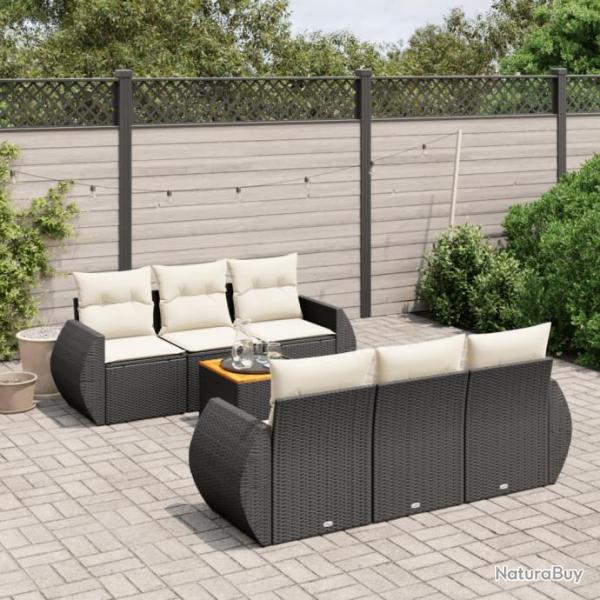 Salon de jardin 7 pcs avec coussins noir rsine tresse