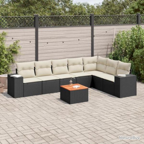 Salon de jardin 8 pcs avec coussins noir rsine tresse