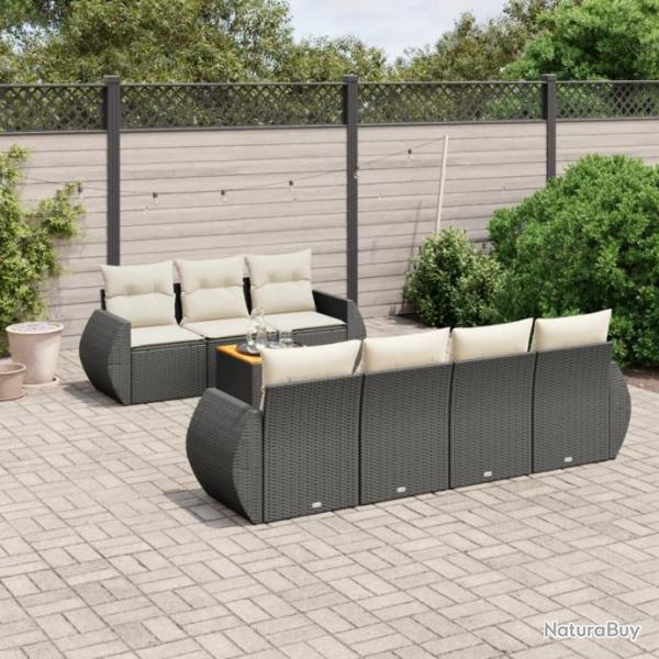 Salon de jardin 8 pcs avec coussins noir rsine tresse