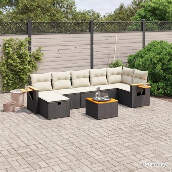 Salon de jardin 8 pcs avec coussins noir rsine tresse